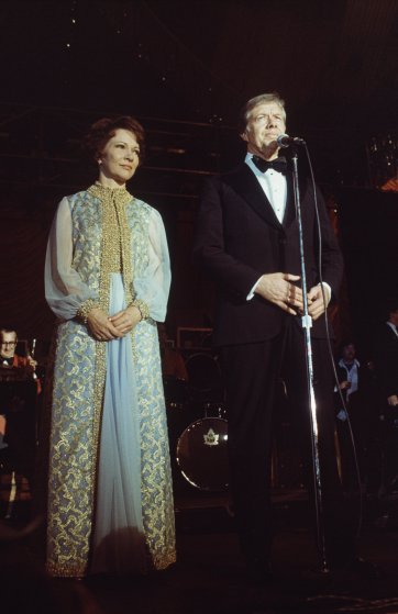 President Jimmy Carter and Mrs. Carter in the blue room of the White House in Washington, following his inauguration, Jan. 21, 1977. (AP Photo/Peter Bregg)