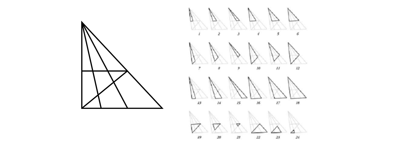 1 уровень треугольник. Задание сосчитай треугольники. Задания посчитай треугольники. Задачи на подсчет треугольников. Сосчитать все треугольники на рисунке.