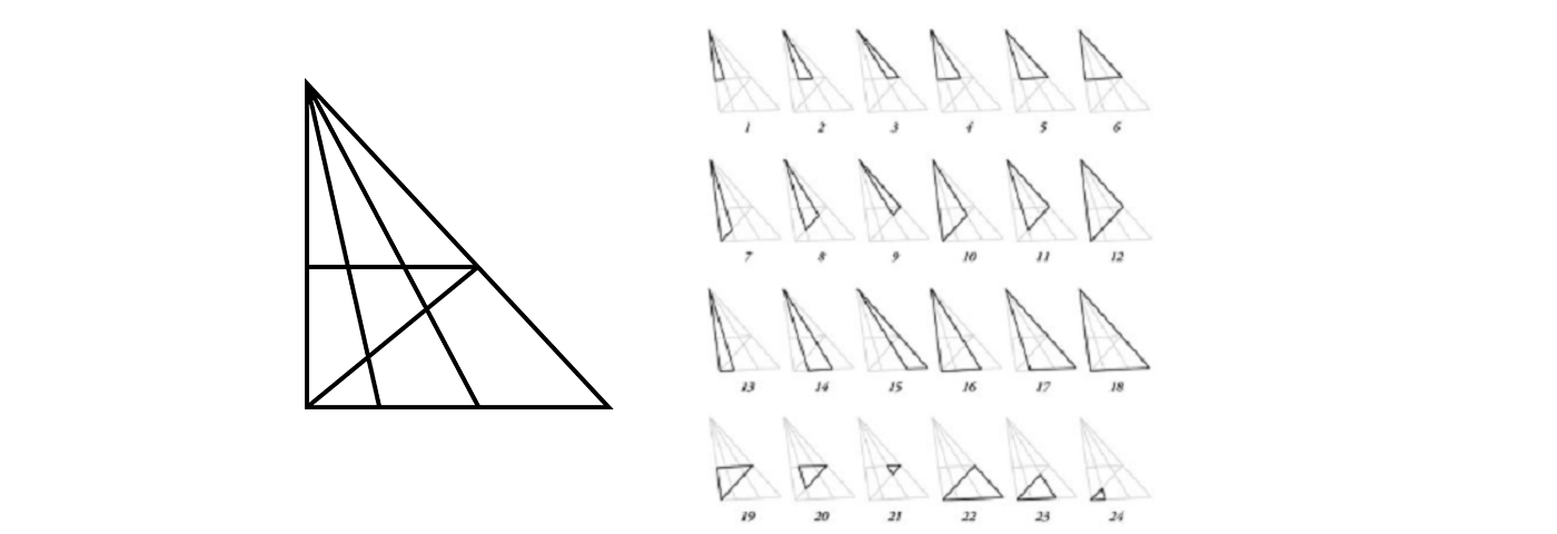 Спрятанные треугольники. Задания для дошкольников сосчитать треугольники треугольнике. 24 Треугольника. Задания по геометрии сколько треугольников на картинке с ответами. Картинка с 24 треугольниками.