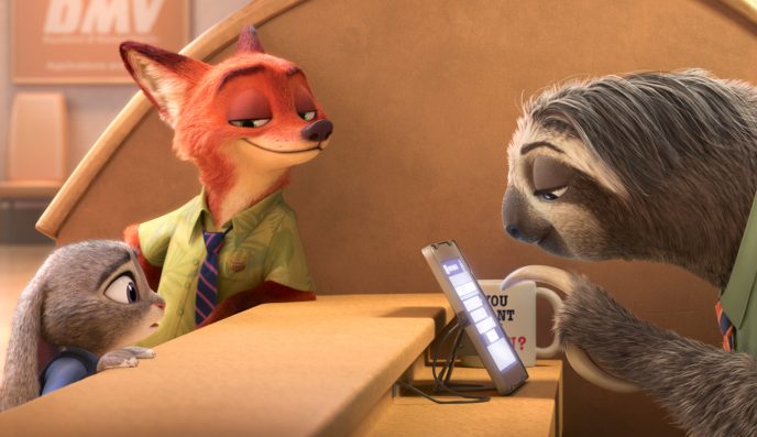 ZOOTOPIA – FLASH, THE FASTEST SLOTH AT THE DMV -- When rookie rabbit officer Judy Hopps (voice of Ginnifer Goodwin) has only 48 hours to crack her first case, she turns to scam-artist fox Nick Wilde for help, but he doesn't always have her best interests at heart. Their investigation takes them to the local DMV (Department of Mammal Vehicles), which is staffed entirely by sloths. Directed by Byron Howard and Rich Moore, and produced by Clark Spencer, Walt Disney Animation Studios' "Zootopia" opens in U.S. theaters on March 4, 2016. ©2015 Disney. All Rights Reserved.